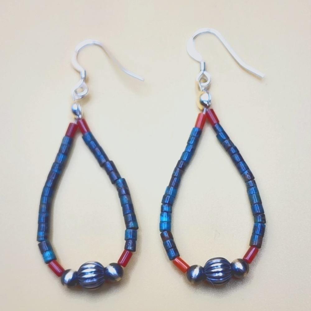 Sterling Navajo Pearl, Coral, and Shell Earrings
